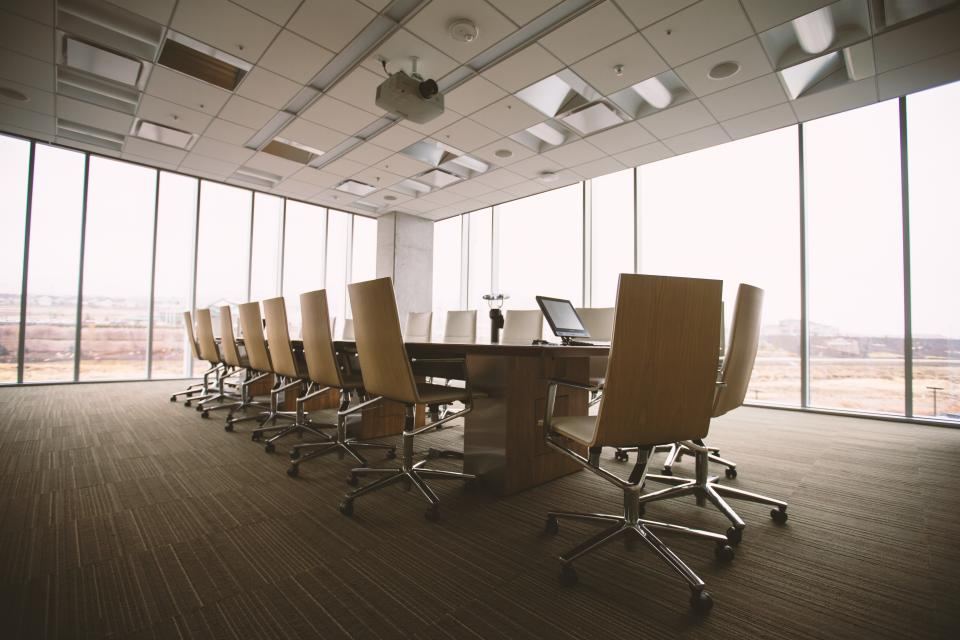 Empty modern conference room set up for a working session